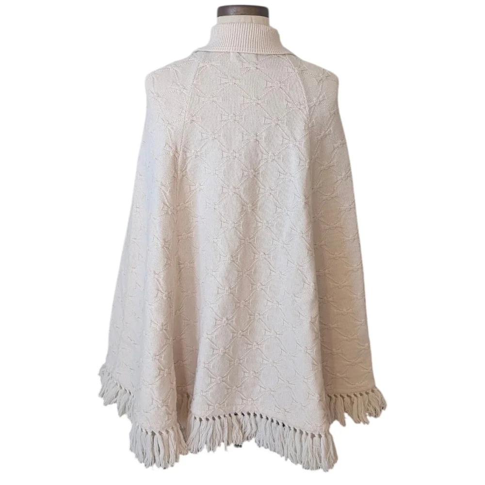 Vintage Cuddle Knit fringed, button up, knit capelet W arm holes. Medium
